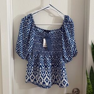 Blue Geometric Women's Top